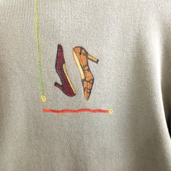 Debra Murray W M Vtg olive Wearable Art Hand Painted Shoe-Print Knit Cardigan - Picture 13 of 16